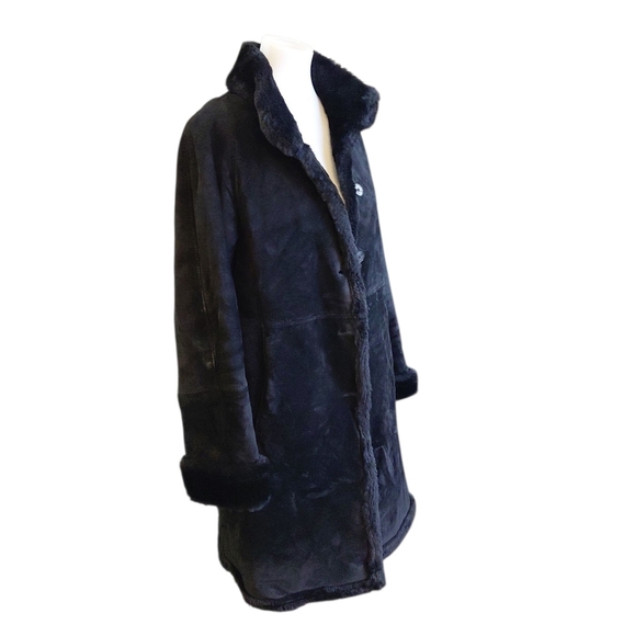 SEARLE Suede Fur Lined Black Coat Women's Medium Suede Jacket - Picture 8 of 11